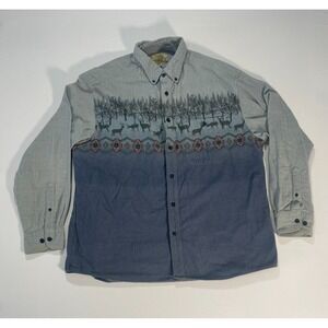 VTG Cabelas Deerskin Soft Chamois Shirt Mens‎ XL Southwestern Deer Print Aztec